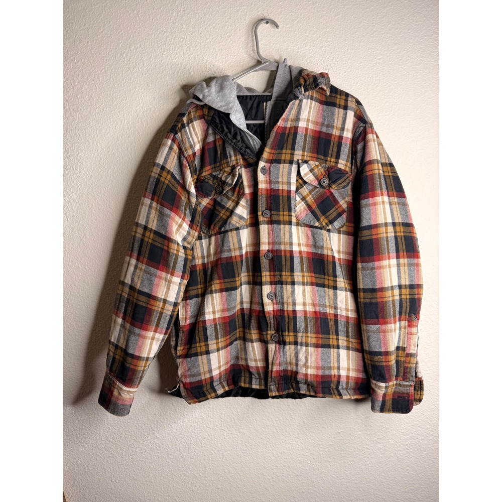 RedHead Hooded Flannel Shirt Jacket Mens L Plaid Quilted Lined Gorpcore